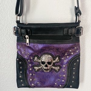 Skull and Crossbones Purple Conceal and Carry Purse with Rhinestones